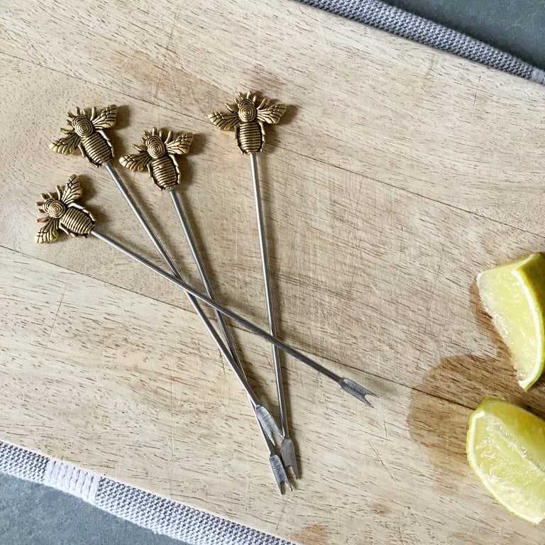 Gold Bee Set Of 4 Olive/Cocktail Picks