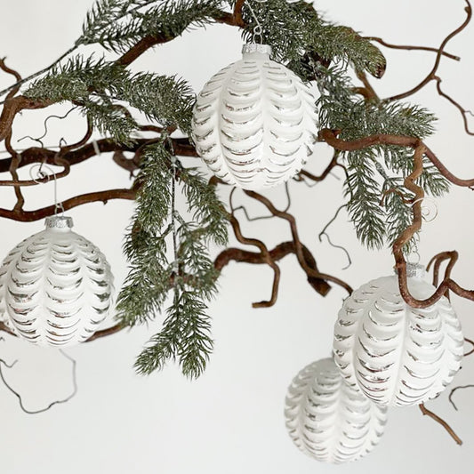 White & Silver Swag Bauble (Set of 4)