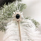 Hanging White Feather With Black Gem (Set of 4)