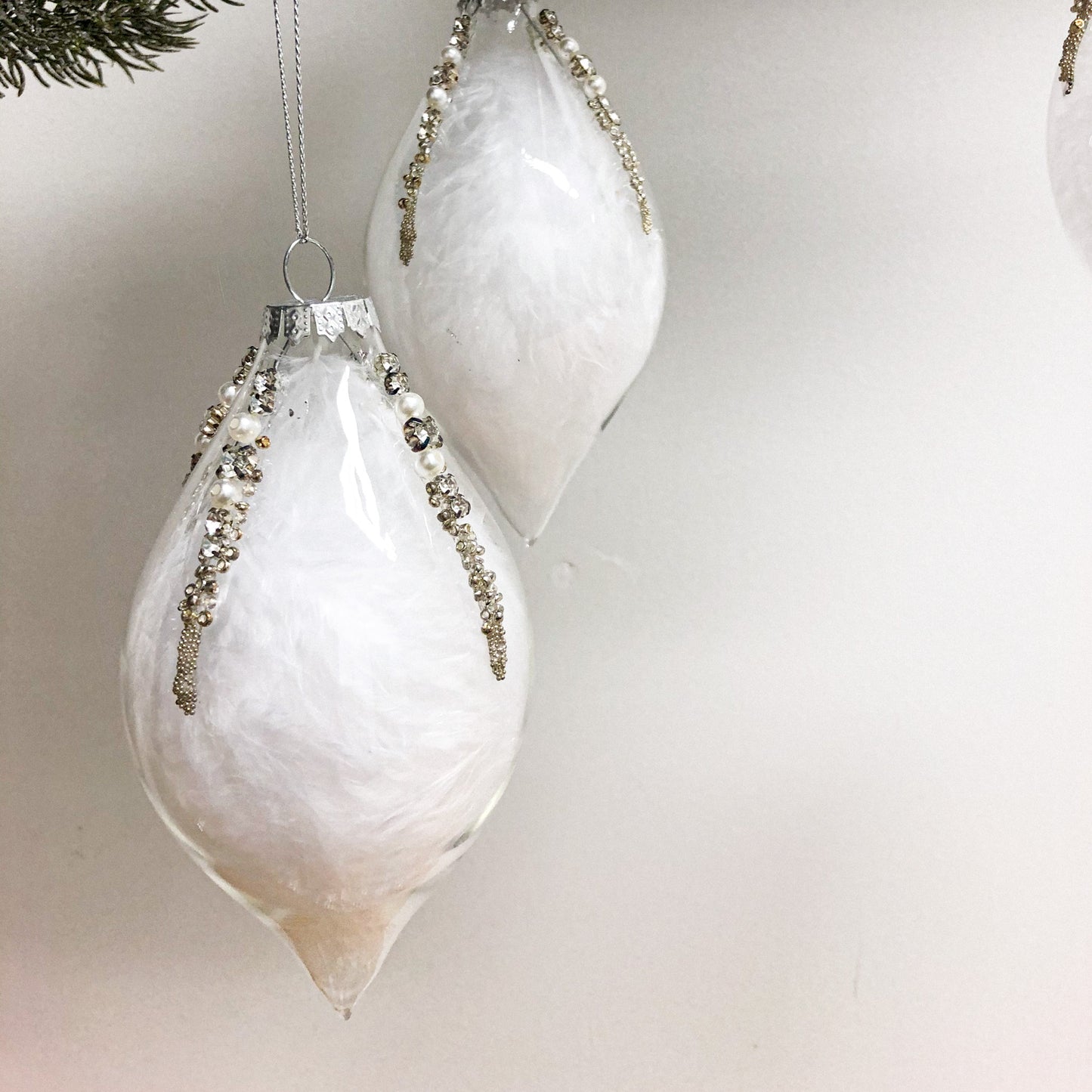 White Feather Glass Bauble (set of 3)