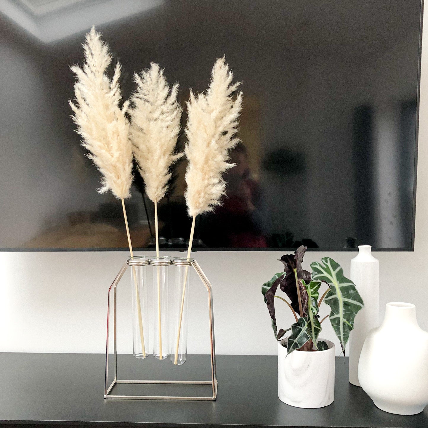 Triple Oversized Test Tube Vase with Silver Stand