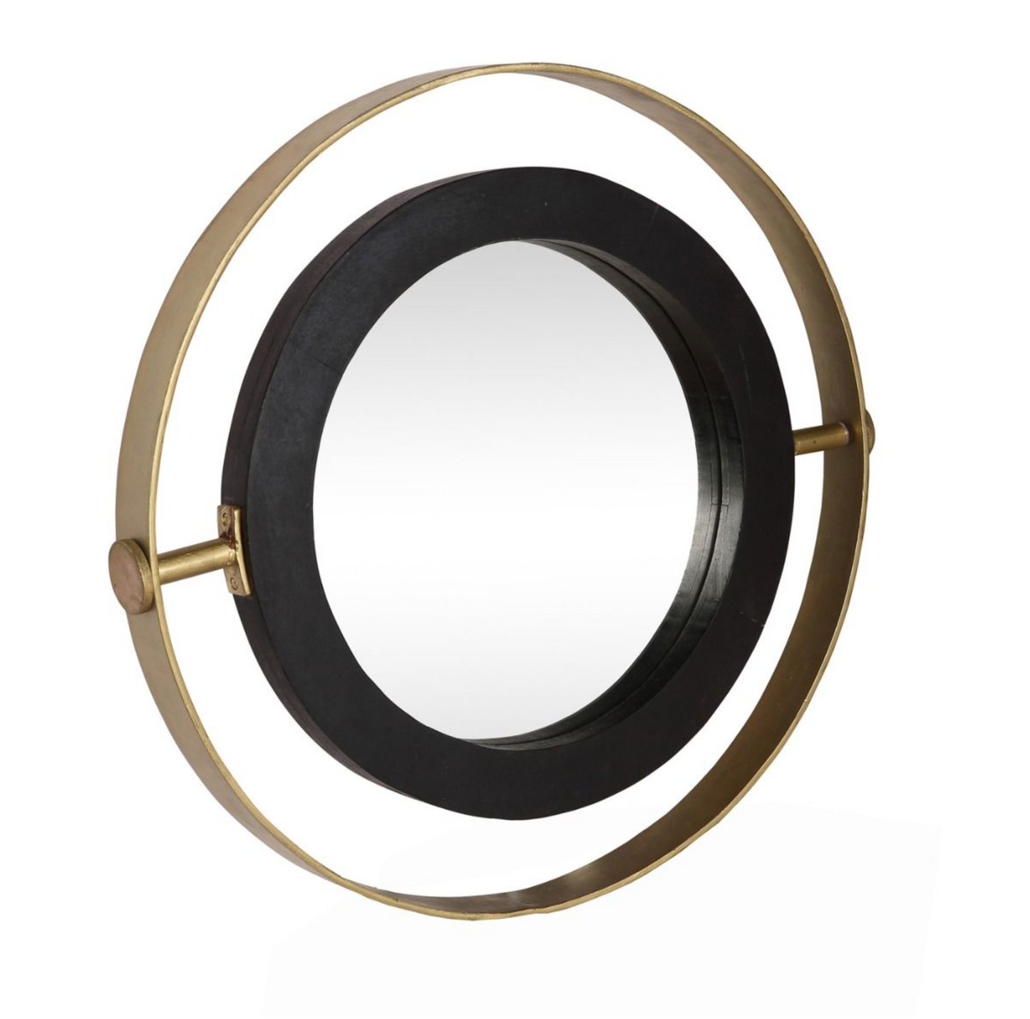 Round Orion Mirror with Black Wood Frame