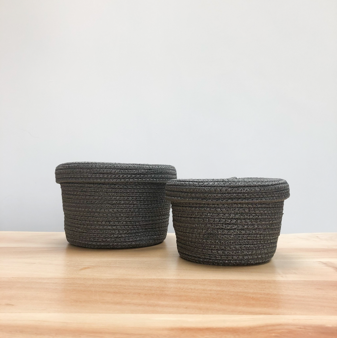Charcoal Grey Lidded Baskets - Set of 2