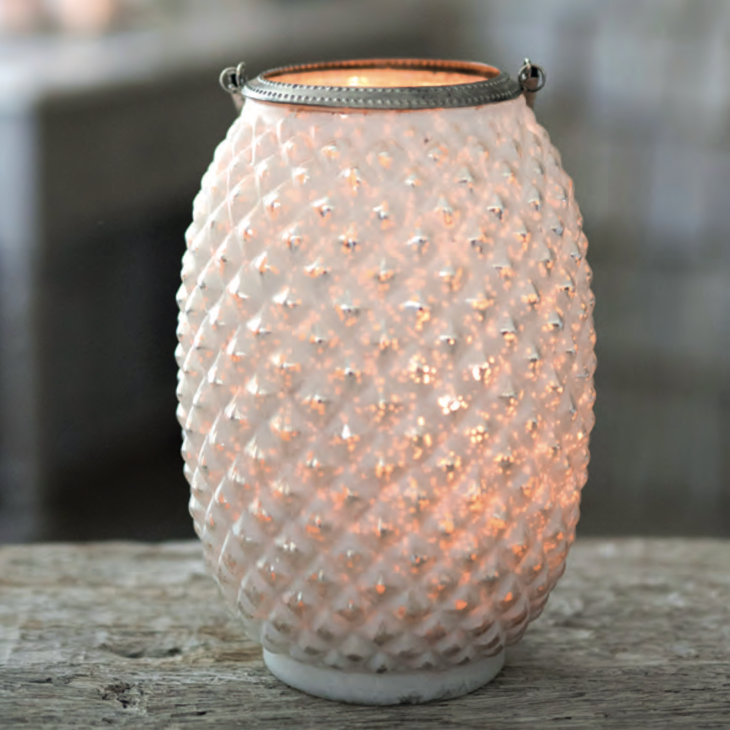 Tealight Frosted Lantern - Antique White Silver