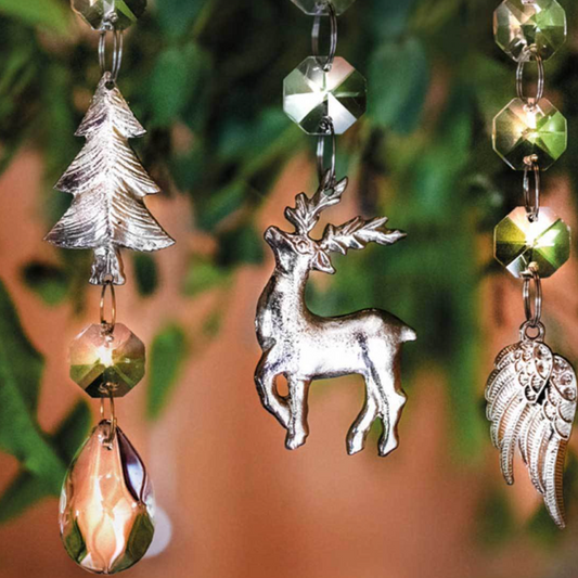 Hanging Glass Gem Chain with Stag Silhouette Set of 2