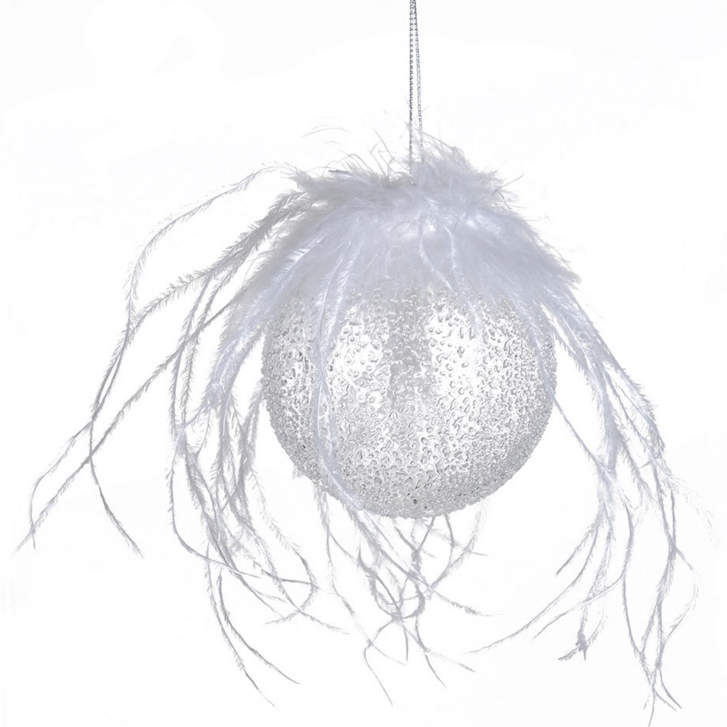Feather Top Frosted Bauble (Set of 2)